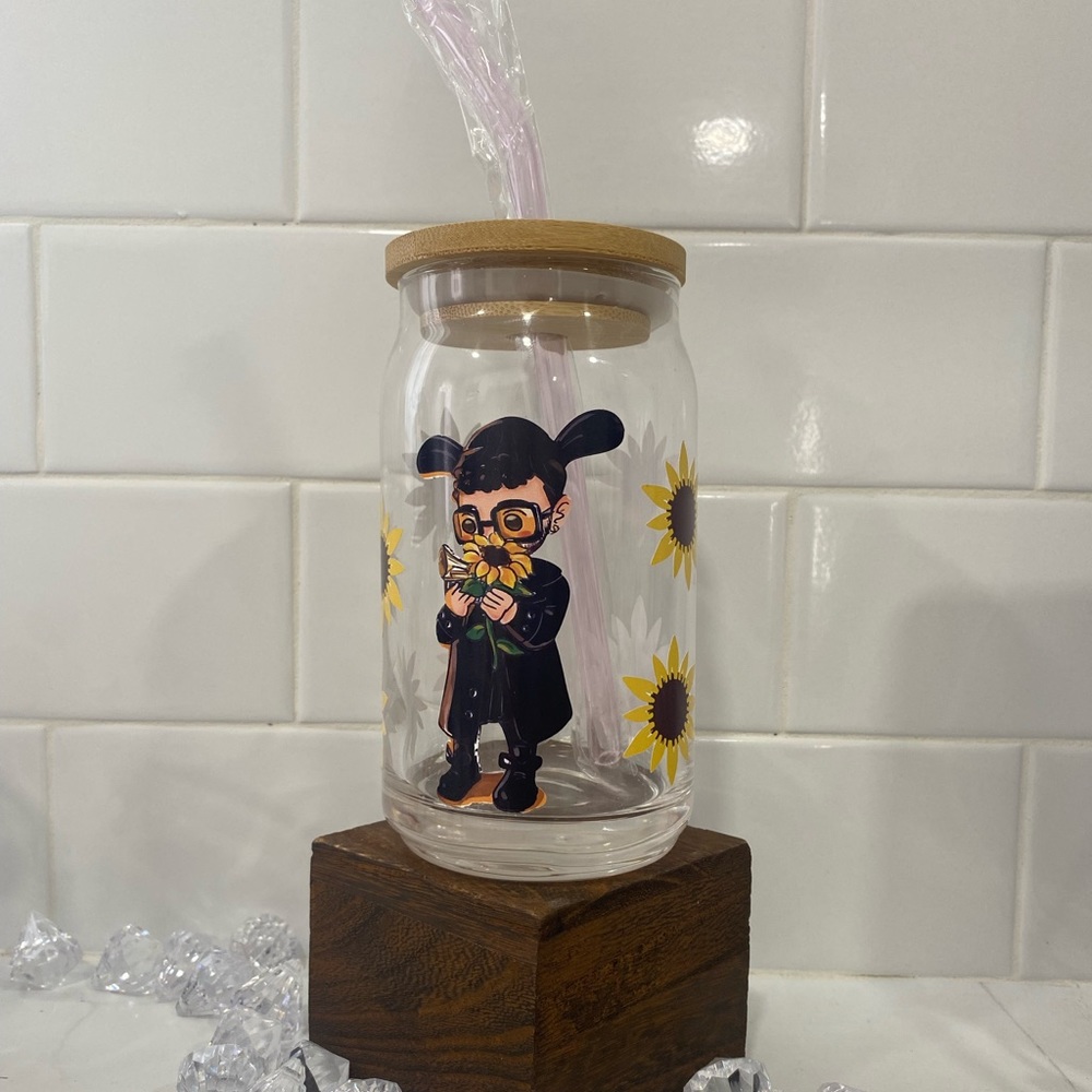 Bad bunny glass can cup!!